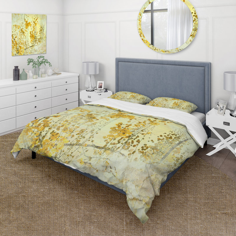 Yellow Flower Grunge Art - ensemble de housse de couette moderne - microfibre de polyester