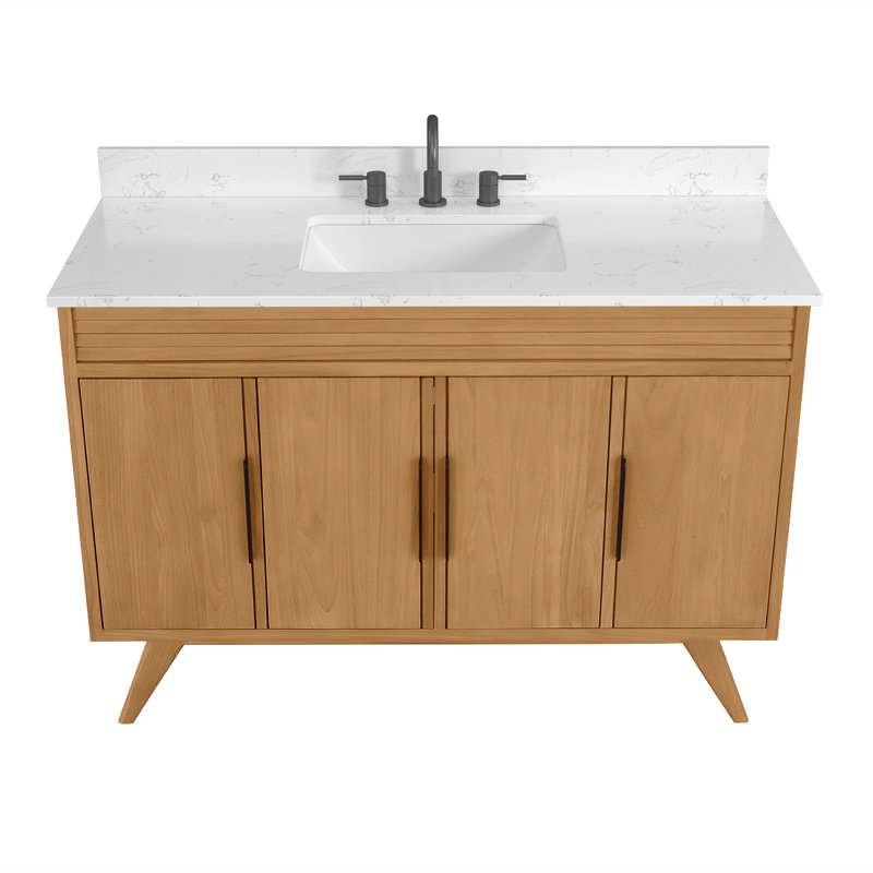 Hoult 48 in. Single Natural Teak Bathroom Vanity with Engineered Stone Top