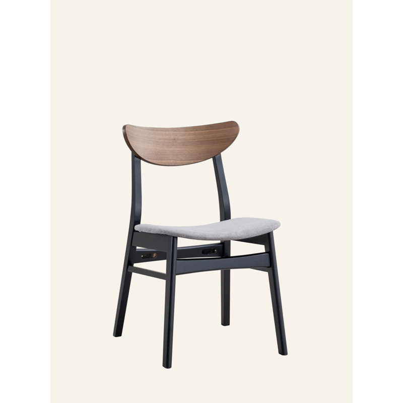 Ensemble de 2 chaises d'appoint en lin gris, noyer et finition noire