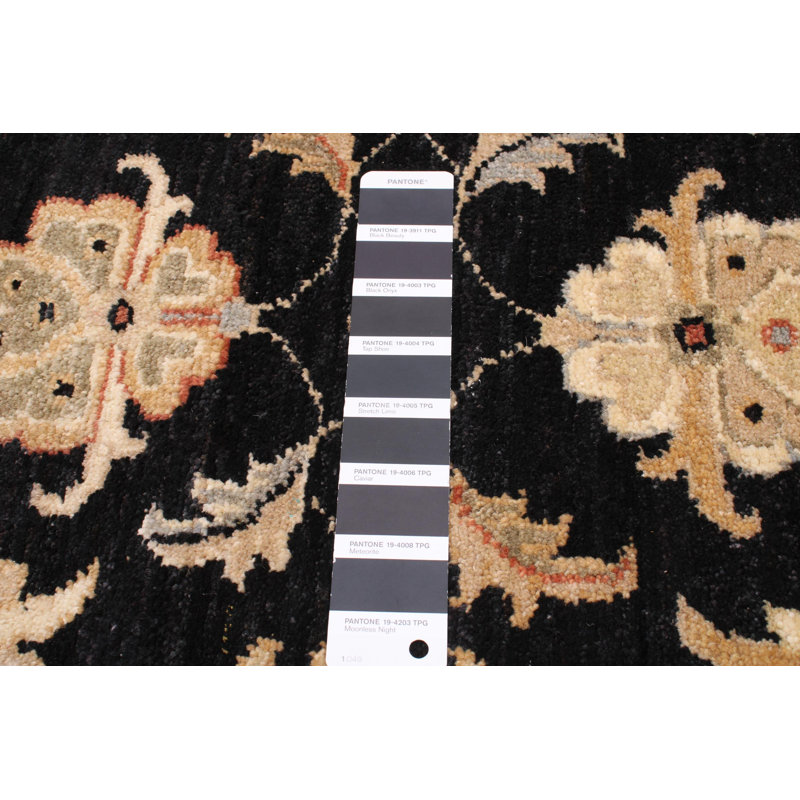 Tapis oriental noir / jaune en laine noué à la main de 5 pi x 6 pi 6 po Kerea