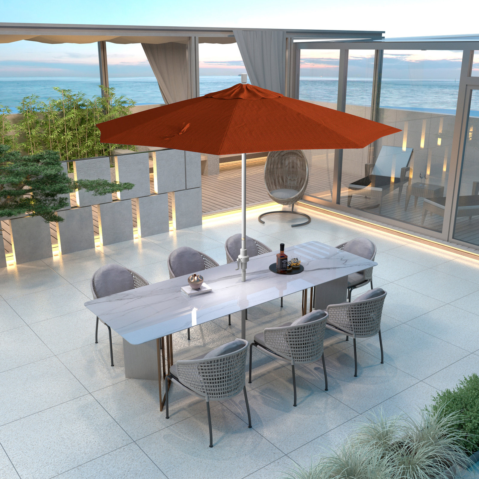 Calline 108'' Outdoor Umbrella, Terracotta- Olefin