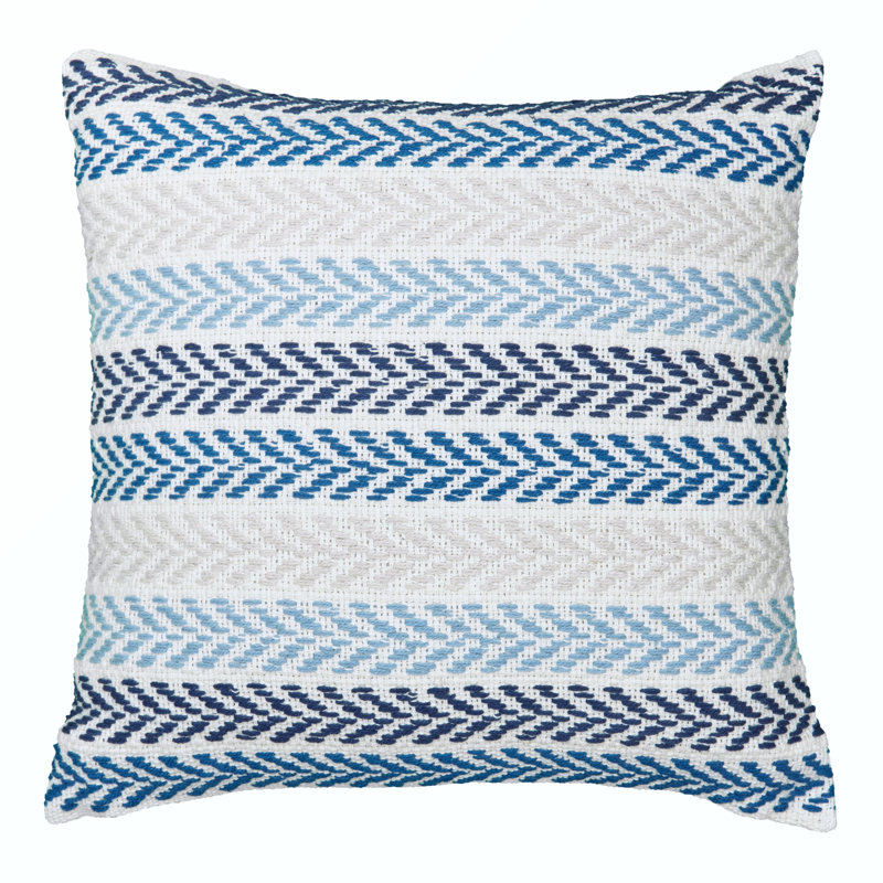 Hand Woven Chevron Textured 100% Cotton Throw Pillow Cover, Polyester, Blue