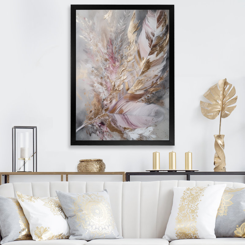 «Langworthy Pink Feather Boho Majesty I», reproduction sur toile, H 20 po x l 12 po x P 1 po, Cadre photo noir