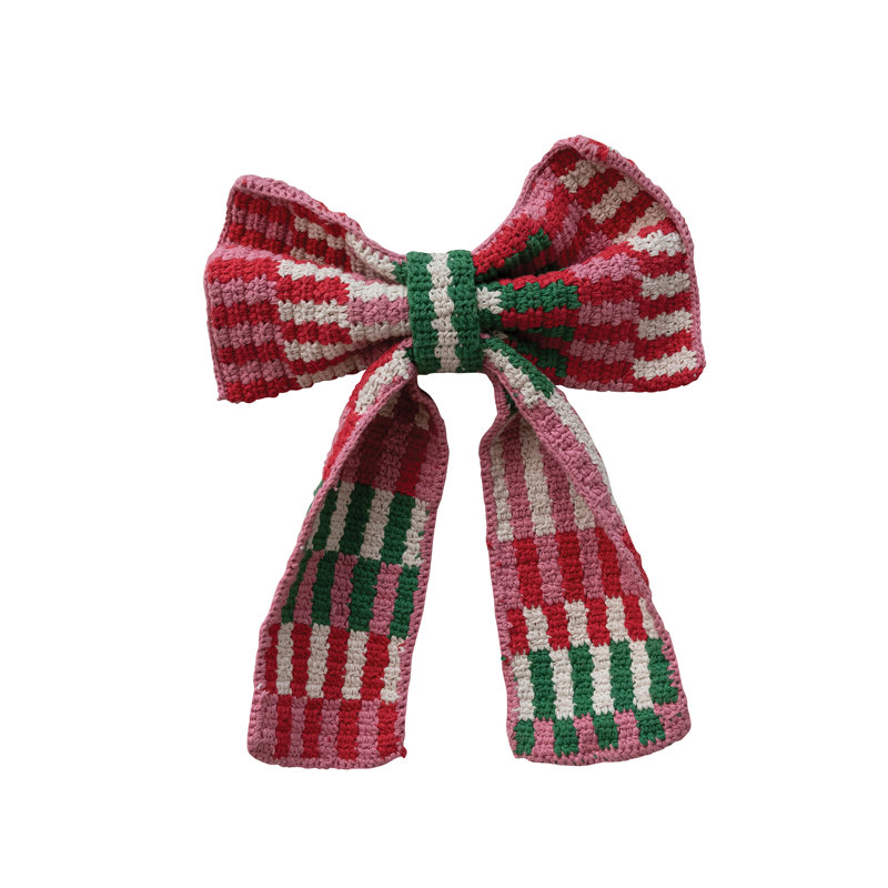 Crocheted Cotton Stripe Bow with Iron Clip