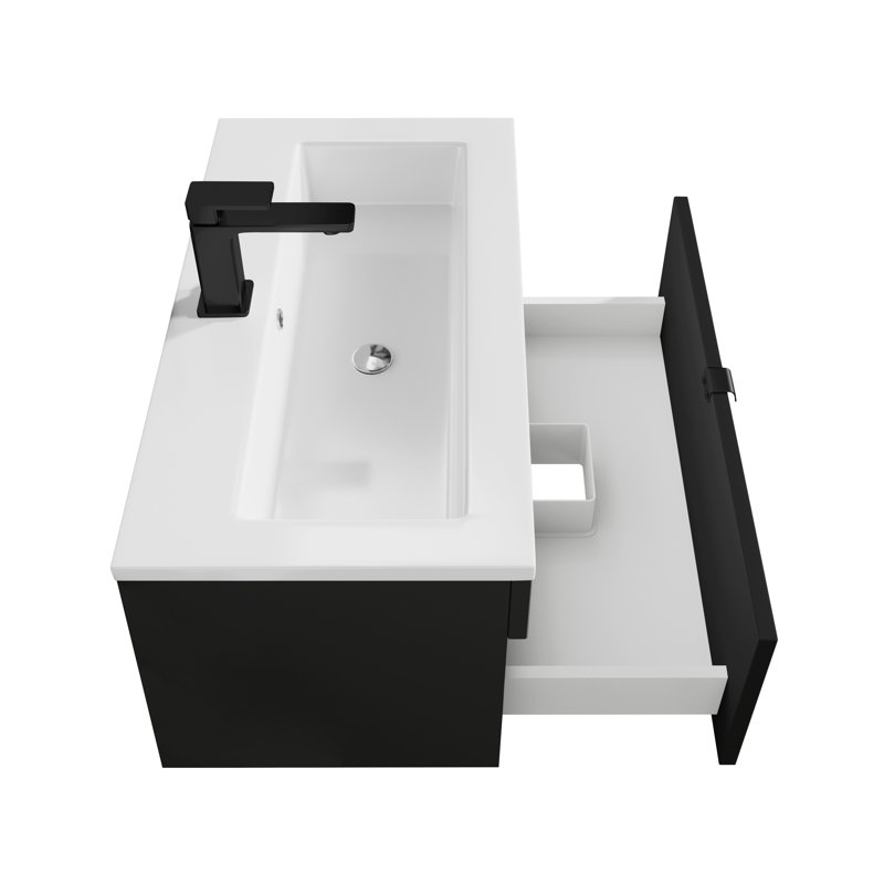 Loft Collection 30" Wall Mount Modern Bathroom Vanity - Black / Black Handles, 30", Black / Black