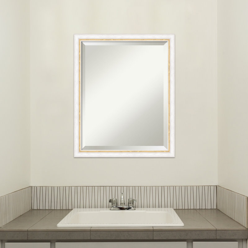 Jeritah Solid Wood Rectangle Wall Mirror, White/Gold, 22" x 18"