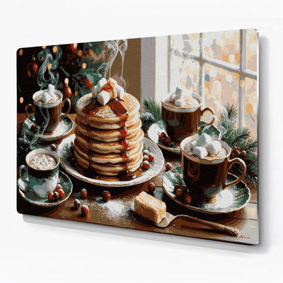 «Christmas Christmas matin pancakes», art mural en métal noir