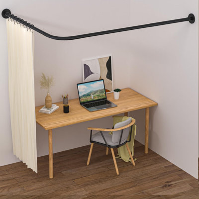 Tringle de coin pour rideau de douche, réglable (24 "-53" X24 "-53"), tringle de rideau de douche en L noire, acier inoxydable véritable, inflexible, sans perçage, conception de coin à 90 °, comprend 12 anneaux de rideau de douche