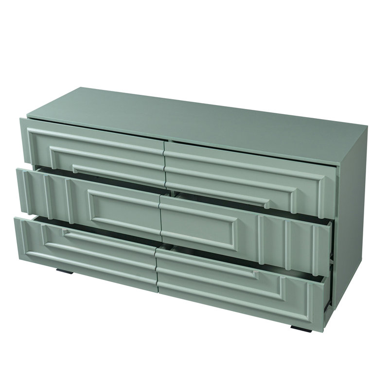 Commode 6 tiroirs Mid-Century pour chambre à coucher, Vert olive
