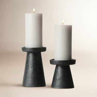 2-Piece Stoneware Candlestick Set