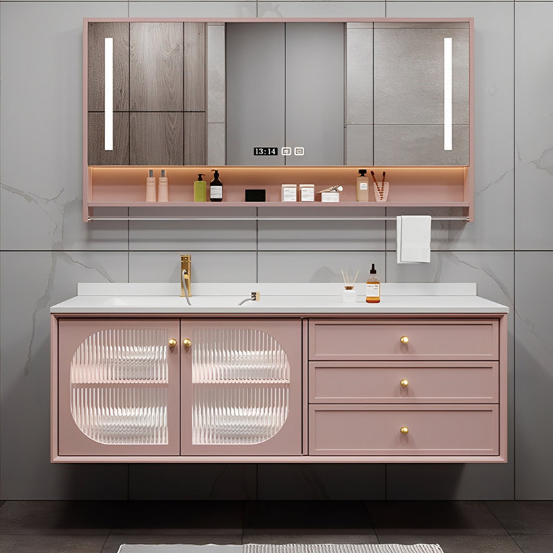 French style modern simple bathroom cabinet, 55", Pink