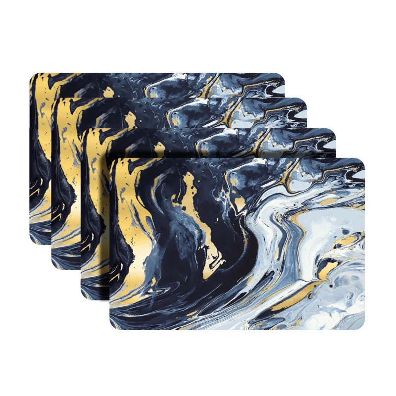 Placemats Dining Table Mat Table Decor Washable Non Slip Agate Rectangle 12 X 18, Navy/Gold