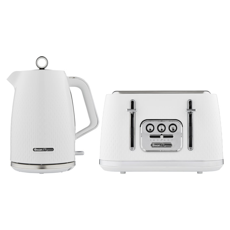 Swan Elegance 1.7L Electric Tea Kettle & 4 Slice Toaster, White