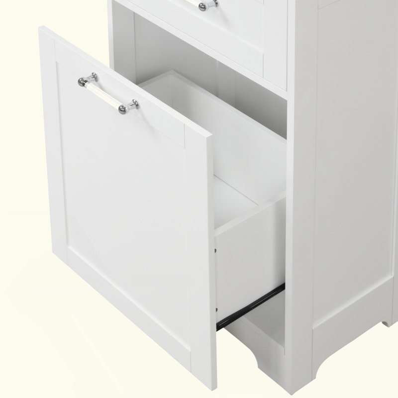 Grande armoire de rangement pour salle de bain, armoire de rangement autoportante avec deux tiroirs de tailles différentes et tablette réglable, panneau de fibres à densité moyenne avec finition peinte