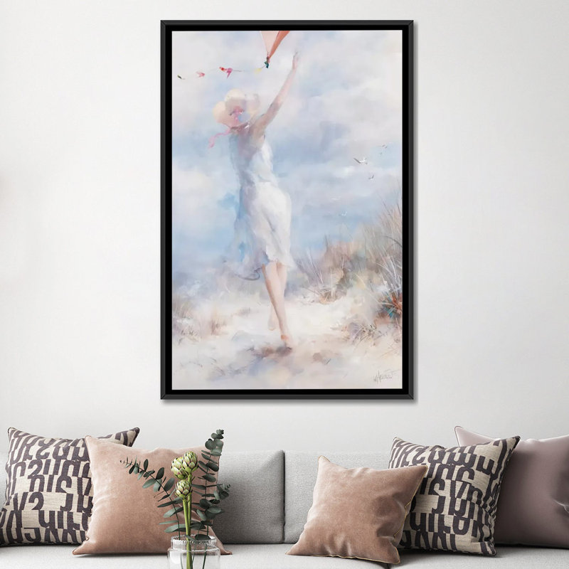 « fly a cerf », impression sur toile, H 26 po x l 18 po x P 1,5 po, Toile avec cadre noir, Blanc