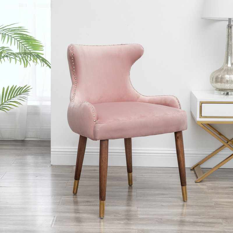 Velvet Upholstered Nailhead Trim  Dining Chair, Rose