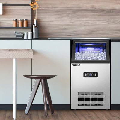 14 In 100 Lbs. Per Day Ice Maker In Stainless Steel Flip-Up Door With Scoop & Water Filter Blue LED on Fridge.com - View 1