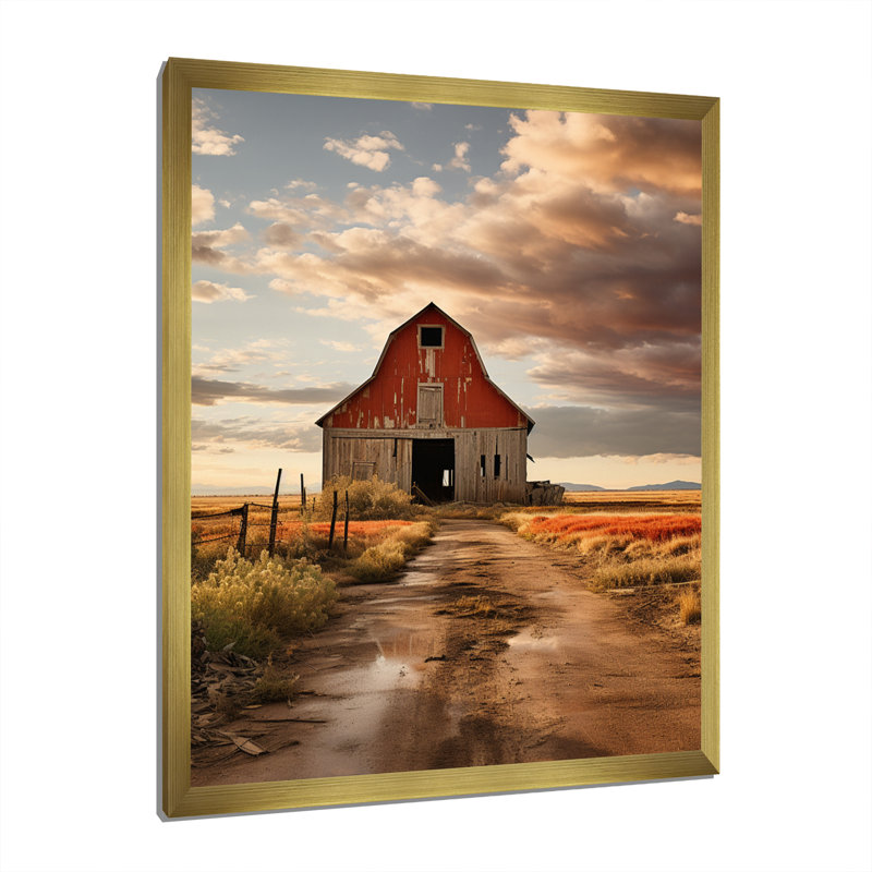 Audey " Barns Rustic Charm IV ", Gold Single Picture Framed, 32" H x 24" W x 1" D