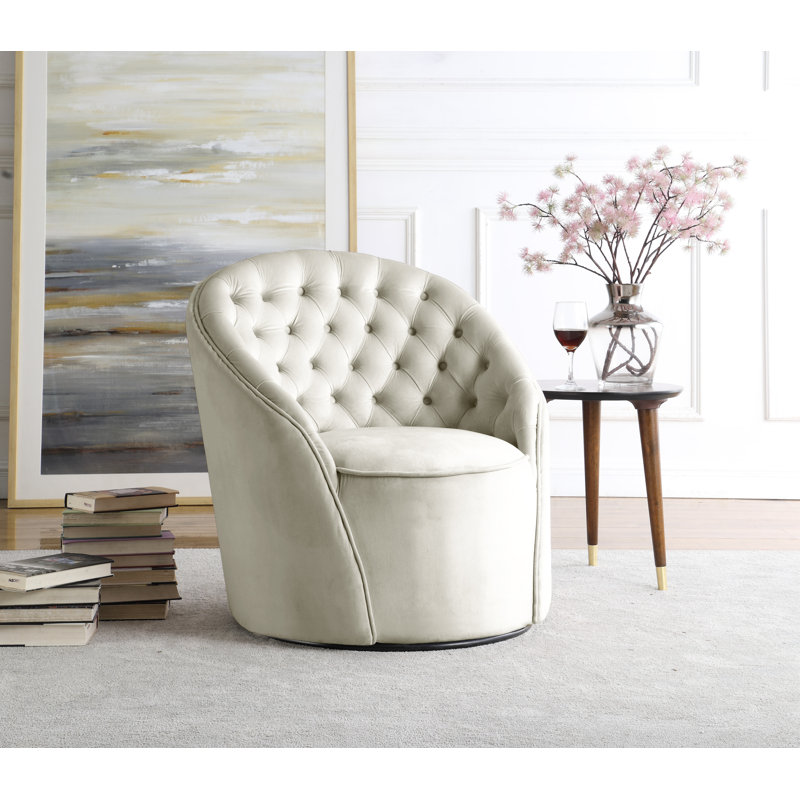 Fauteuil demi-tonneau pivotant en velours Alessio, Velours crème