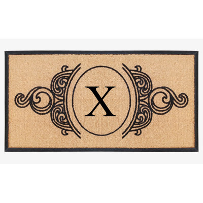 Jahkobe Floral Hand-Flocked Monogrammed Natural Coir & Rubber Door Mat – 30" × 60", Heavy-Duty, Durable & Long-Lasting