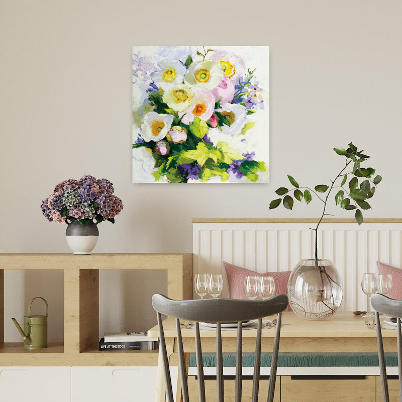 Art contemporain de coquelicots et pivoines, H 18 po x l 18 po