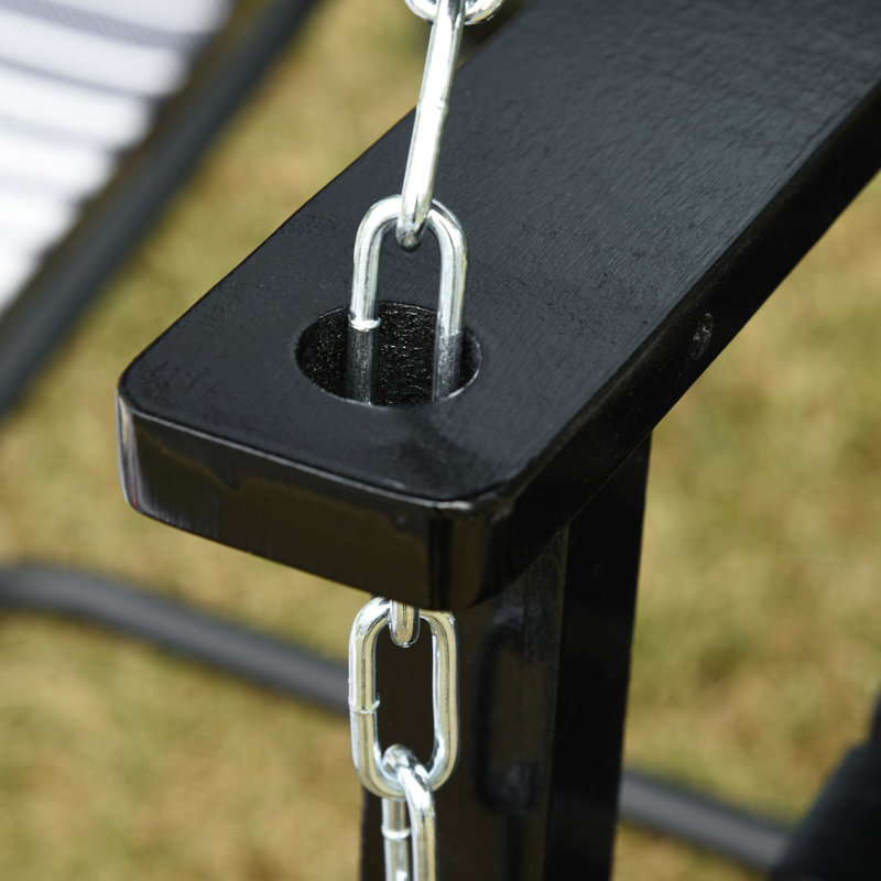 Balancelle de véranda noire, 2 balançoires suspendues d'une capacité de charge de 440 lb, siège à lattes pour fauteuil de jardin, dossier à plateforme