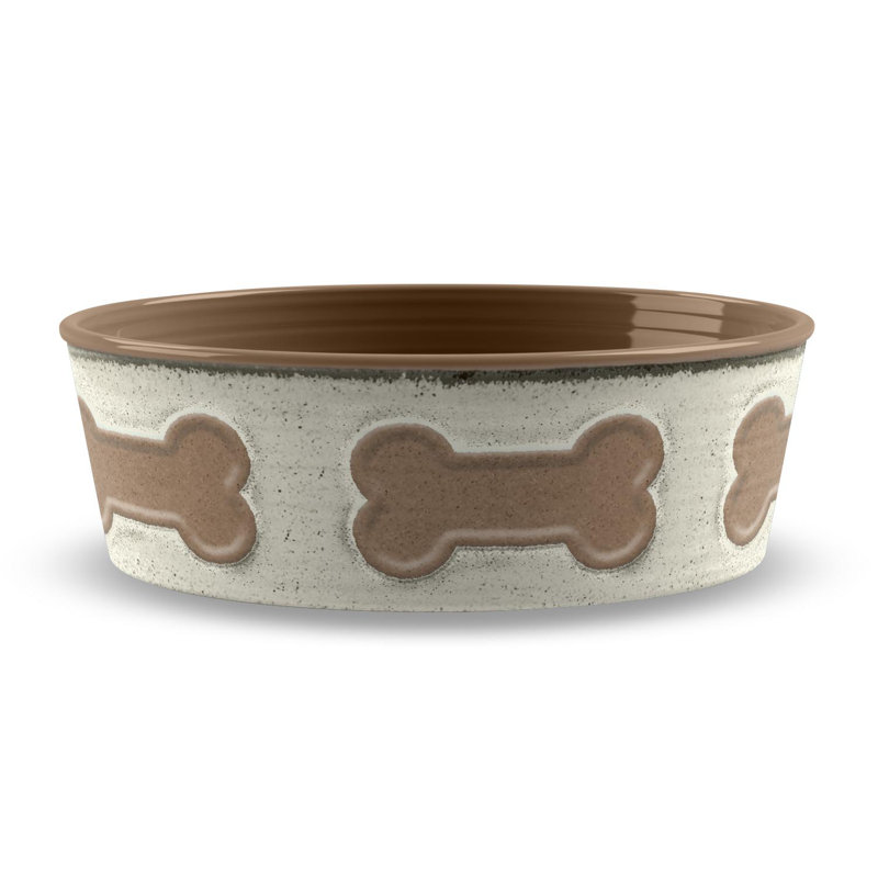 Marguerite Anti-Skid Pet Bowl, White/Brown