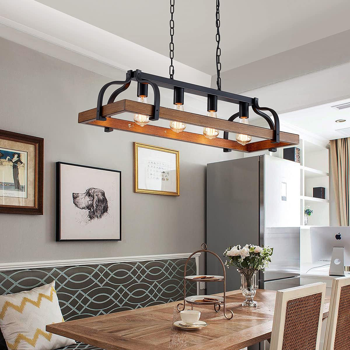 August Grove 4-Light Linear Pendant Chandelier With Imitation Wood ...