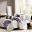 Housse de couette 6 pièces pour lit double / grand lit, coton floral, 2 taies décoratives, 3 coussins décoratifs, fermeture à boutons, attaches de coin intérieures, broderie attrayante, lavable à la machine, gris / pêche, gris taupe / mauve,-121305555-121305556