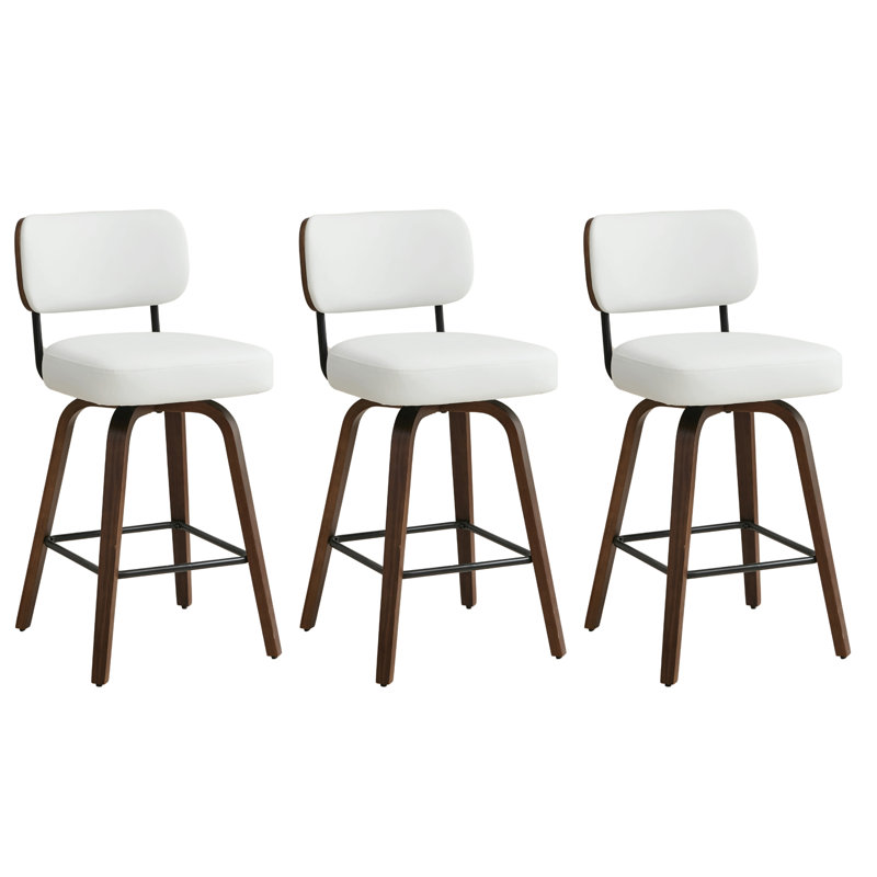 Tabouret de bar pivotant 30 po avec structure en bois courbé au fini noyer, Blanc, 3