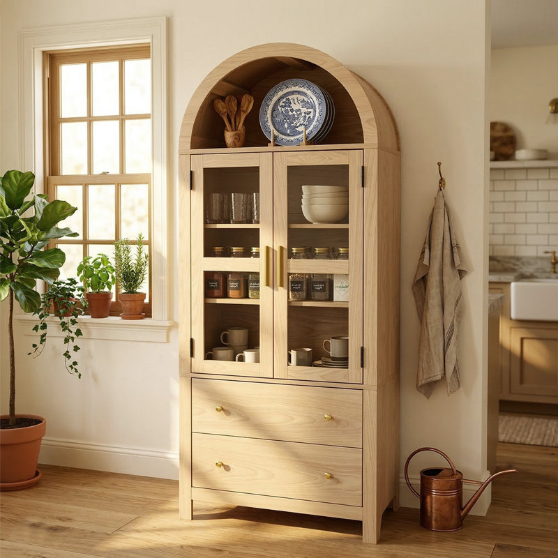 71" Modern Wooden Pantry Cabinet with Adjustable Shelves and Spacious Drawers for Kitchen Storage, Natural Wood