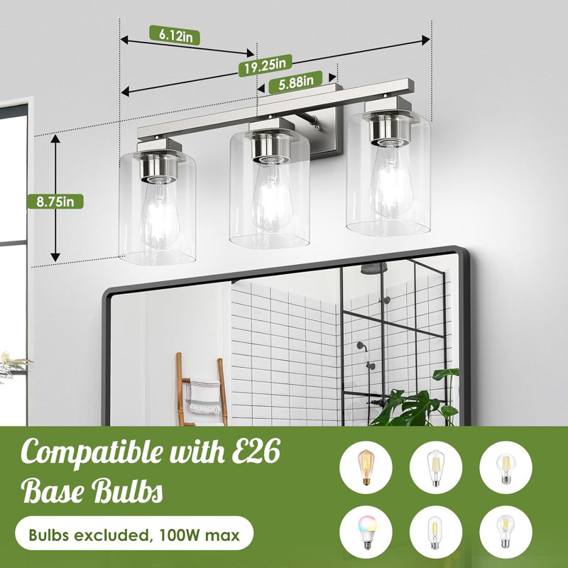 Modern 3-Light Bathroom Vanity Wall Sconce With Clear Glass Shade, Brushed Nickel Finish, Versatile Wall Mounted Lighting For Mirror, Bedroom, Living Room