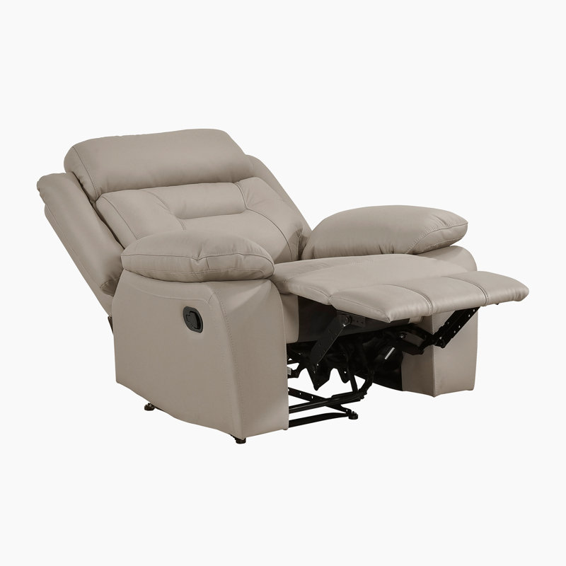 Sitz 40" Transitional Genuine Leather Manual Recliner, Latte Leather Match