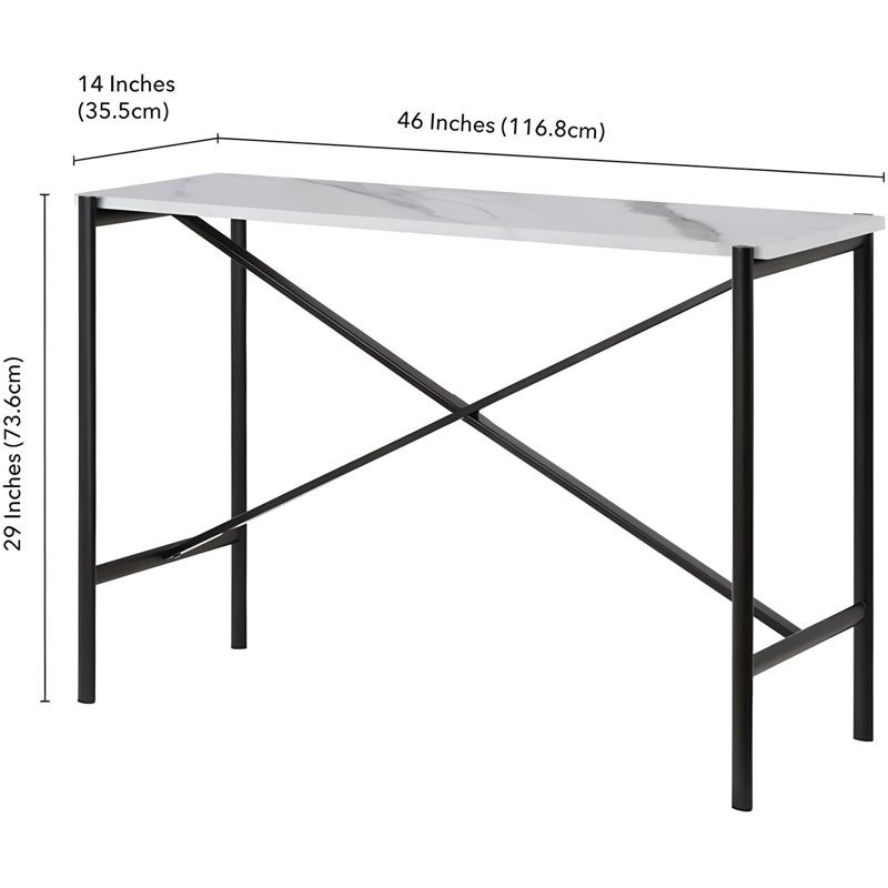 Rectangular Console Table With Faux Marble Top And Blackened Bronze Metal Frame