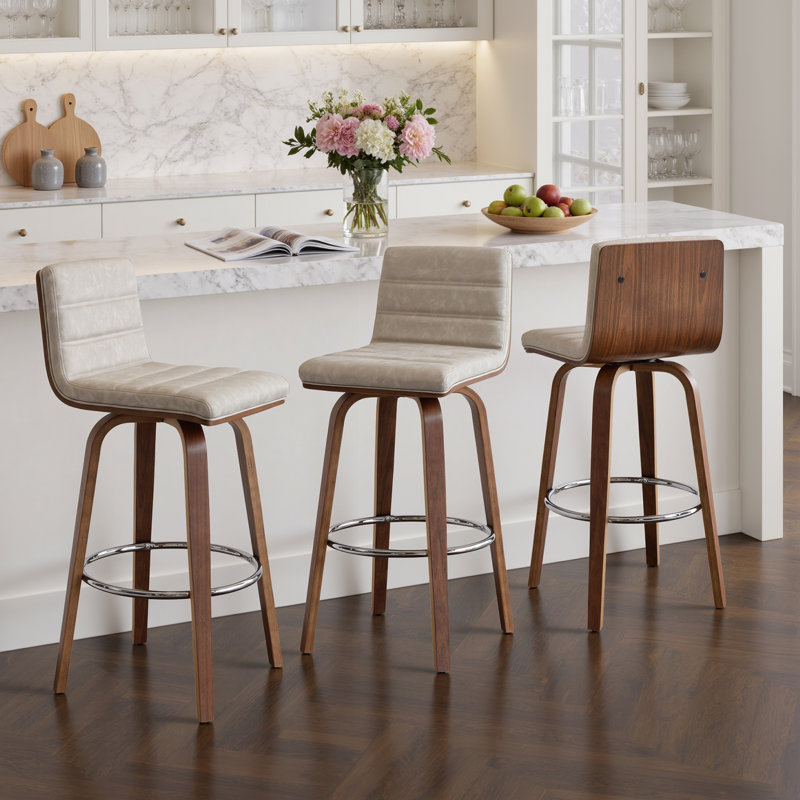 Tabouret de bar et de comptoir pivotant rembourré, Tabouret de comptoir (siège d'une hauteur de 26 p, Blanc cassé