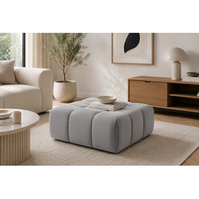 Sofia Luxe Silver Velvet Ottoman – Sculptural Modern Footstool for Modular Seating