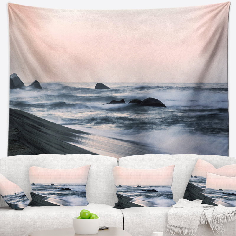 Tapisserie «Beach Wonderful Long Exposure Sea Waves», H 32 po x l 39 po