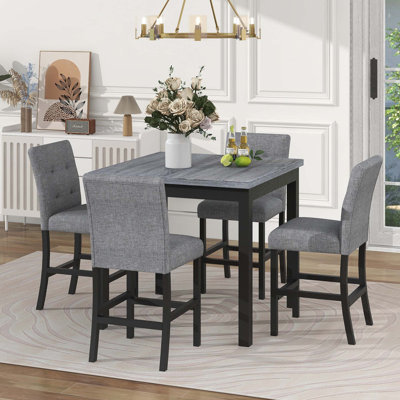 5-Piece Counter Height Dining Set Wood Square Dining Room Table And Chairs Stools W/Footrest & 4 Upholstered High-Back Chairs,Black -  Red Barrel StudioÂ®, 64EF67355CC54D7B84685CED1CAF1497