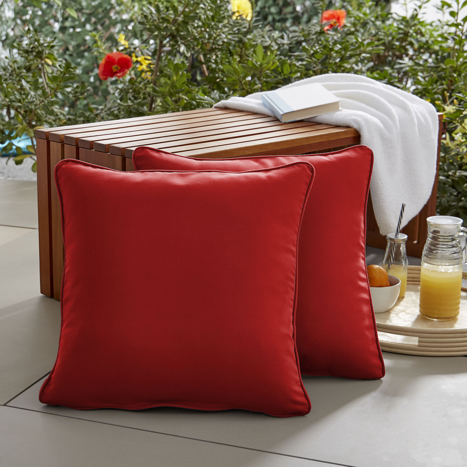 Hansah Indoor/Outdoor Throw Pillow, 18" H x 18" W x 6" D, Sunbrella Canvas Jockey Red