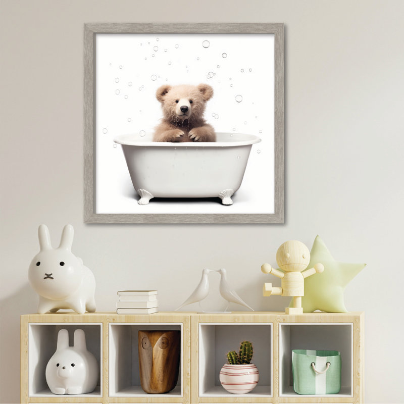 Tableau encadré Artful Animal Bath Scenes Brown Bear I 16 x 16