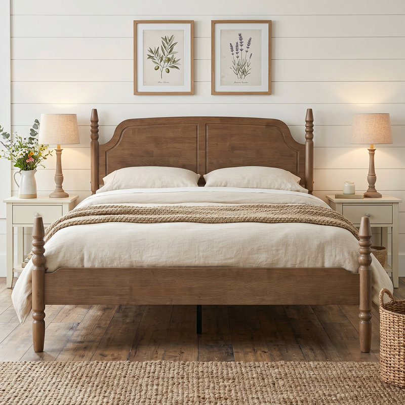 Elorien Queen Size Bed Frame - ERB-46-Q 12 Hardwood Heavy Duty Slats with Headboard & Footboard, Center Metal Legs, Easy Setup, Anti-Slip & Noise-Free, No Box Spring Needed, Chestnut Brown