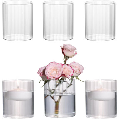 Glass Cylinder Vases for Centerpieces - 4 Inch Small Flower Vase for Wedding Decorations, Clear Glass Flower Vases Floating Candle Holder for Table Centerpiece Wedding Home Decor (6 Pack)