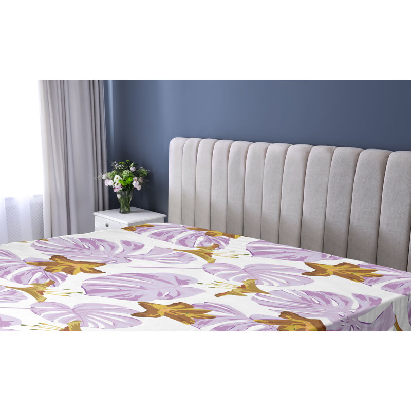 Drap-housse à motif floral Ambesonne, Mauve pâle, ambre, moutarde / floral, Drap-housse de taille très grand