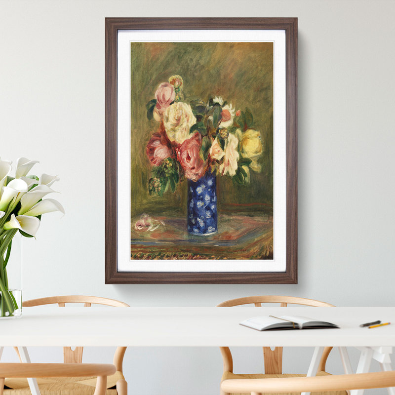 A Bouquet of Roses by Pierre-Auguste Renoir - Picture Frame Painting, 65cm H x 48cm W x 2cm D, Walnut