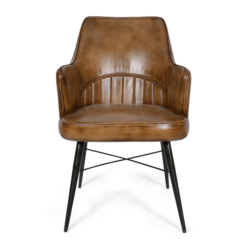 47cm H Genuine Leather Upholstered Dining Chair, Brown