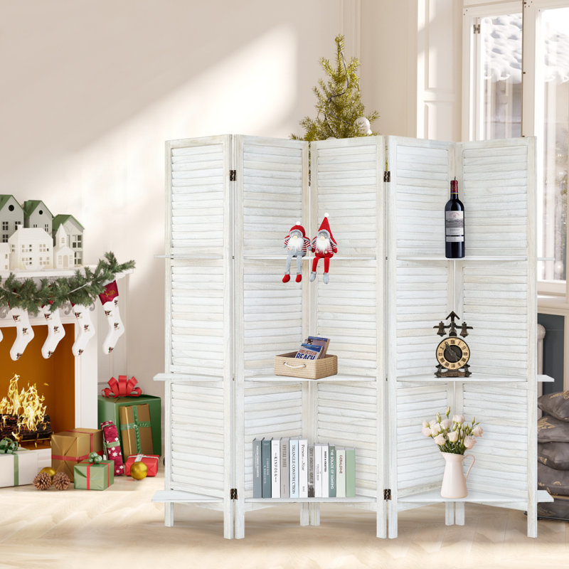 Paravents Artoria Panels avec tablettes pliantes et écrans d'intimité autoportants pour le bureau personnel, 5, Blanc laiteux