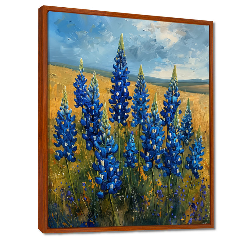 Bleu vert Rolling Meadows Blue Bonnets - Blue Bonnets Wall Art Living Room, Cadre flottant brun, H 34 po x l 44 po