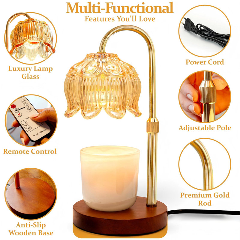 Candle Warmer Lamp with Timer & Wireless Remote Control – Dimmable 4-Level Adjustable Height Electric Wax Melt Warmer, Flameless Jar Light for Modern Minimalist Home Decor