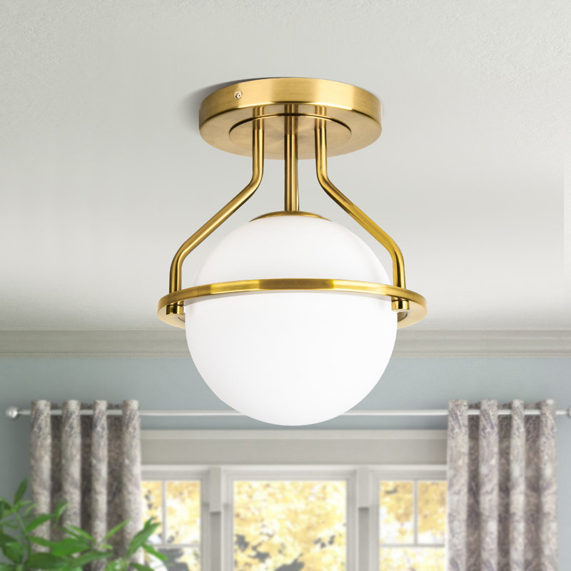 Plafonnier semi-encastré en verre 1 lumière, Doré