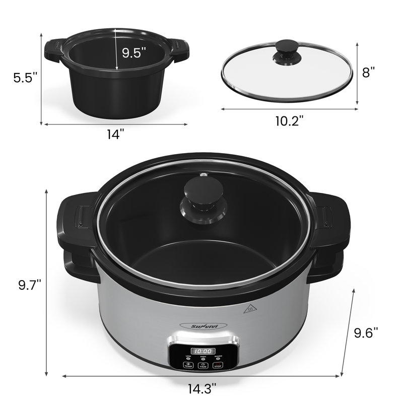 4 Quart Programmable Slow Cooker, Digital Slow Cooker With Timer, 3 Cooking Modes, Locking Lid, Dishwasher-safe Ceramic Pot, Glass Lid, Stainless Steels